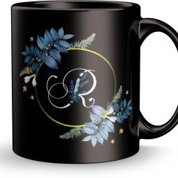 R Letter Flower design print gift for Bestfriend Ceramic Coffee Mug-image-38