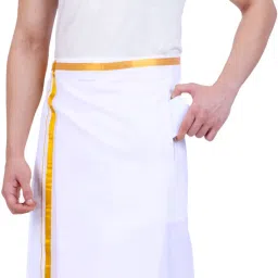 Prakasam Cotton Flexi Readymade Golden Jari-Pocket-White Colour-Cotton Solid Men Dhoti-picture-16