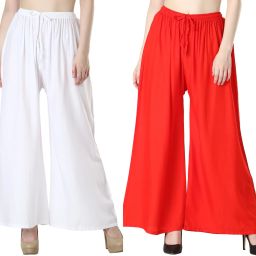 Pack of 2 Women Relaxed White, Red Viscose Rayon Trousers-image-72