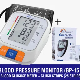 Dr. Morepen Blood Pressure Monitor BP-15 with BG-03 Glucometer and Pack of 25 Blood Glucose TestStrips Bp Monitor-3