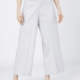 Women Flared Grey Cotton Blend Trousers-image-56