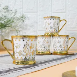 femora Gold 180 ml Ceramic Royal Crowned (Set of 4) Tea Cup Set-picture-3