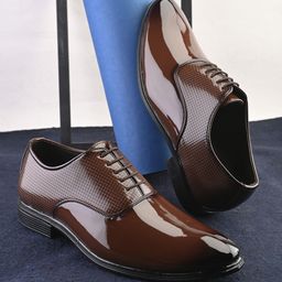 invictus Men tan textured formal office wear comfortable lace up oxfords shoes Oxford For Men-picture-9