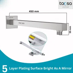 tapsa Stainless Steel 18 Inch Square Arm|Shower Rod For Shower (Pack of 1) Fixed Mount image 2