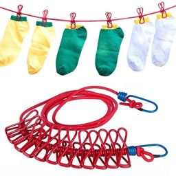 Clothes Hanging 2 Hook Drying Rope 12 Clips Portable Outdoor Travel Clothesline Plastic, Steel Retractable Clothesline-image-74