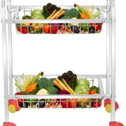 Stainless Steel 2 Layer Fruit Vegetable Trolley Trolly Steel Kitchen Trolley (Multipurpose kitchen Trolley) Stainless Steel Kitchen Basket Shelf with Wheel [DIY(Do-It-Yourself)] Stainless Steel Kitchen Trolley-image-48