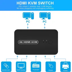 ULTRABYTES HDMI USB KVM Switch Selector for 2 Computers Share Keyboard Mouse Printer Media Streaming Device image 3