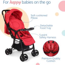 luvlap Spark Baby Stroller/Pram with 5 Point Safety Harness, Reversible Handle bar, Looking Window, Multi Level Recline & Adjustable footrest, Extendable Canopy, for Babies 0-3 Years Twin Strollers & Prams image 3