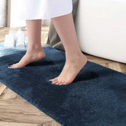 luxe home international Navy Blue Solid Microfibre 36x24 Inches AntiSkid Bath Mat-picture-32