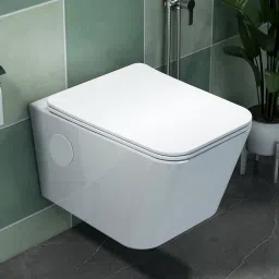 Ceramic Wall Hung Commode for Toilet/Rimless Western Commode/Commode-P trap Soft Closing Toilet Seat - (Square , APS-3046) Western Commode-13