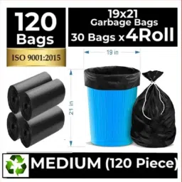 Black Garbage Bags 19x21 inches (Pack of 4, 120 Pieces, Medium) Plastic Dustbin-8