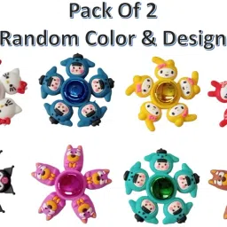 Pack Of 2 Cartoon Design Rotating Spinning Top Gyro Fidget Spinner Toy Game-0