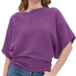 Party Balloon Sleeve Solid Women Purple Top-image-54
