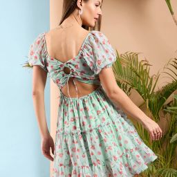 Women Skater Green Above Knee/Mid Thigh Length Dress-image-69