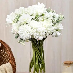 White Dahalia Artificial Flower-14