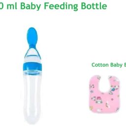 UltraSoft Silicone Baby Feeding Bottle Gentle on Gum with spoon & Baby bib-image-95