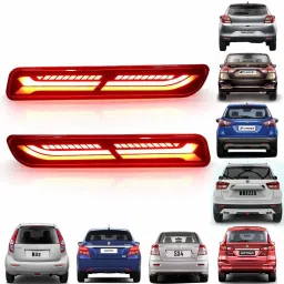 Car Reflector LED Brake 1 Arrow IN 2 LINE Design Light for Bumper Rear/Back Drl with Wiring for Maruti Baleno/Breeza/Ciaz/Ertiga/New Swift Dzire/Scross/Ritz/SX4, Set 2 PCS Car Reflector Light-1