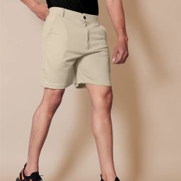 Self Design Men Khaki Casual Shorts-image-3