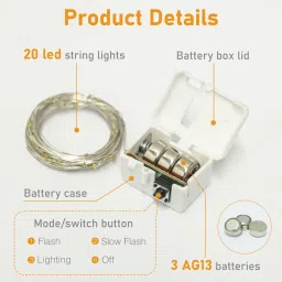 trust ware 20 LEDs 2 m Multicolor Flickering, Steady String Rice Lights image 5