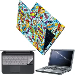Techfit Full Body Laptop Skin with Screen Guard and Key Guard - Oops Sticker Bomb Combo Set-image-31