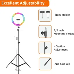 shipsify 10 Inches Big RGB LED Ring Light with Tripod Stand LED Dimmable for Live Stream Ring Flash image 4