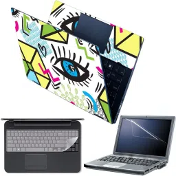Anweshas 4 in 1 Combo Pack with Laptop Skin Sticker Decal, Palmrest Skin, Screen Protector, Key Guard for 15.6 Inch Laptop - Eye Abstract White Combo Set-21