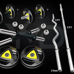 20 kg Professional Metal Integrated Rubber Plates Set with One 3 Ft Curl, One 5 Ft Plain and One Pair Dumbbell Rods Home Gym Combo-image-49