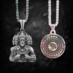 Combo of Panch Mukhi Pendant and Round Maha Mrityunjaya Mantra Locket Om Silver Stainless Steel, Steel, Sterling Silver Locket-image-34
