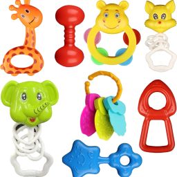 8 PCS - Rattles Set with Teathers for New Born Babies Toy Non-Toxic BPA Free Rattle-image-43