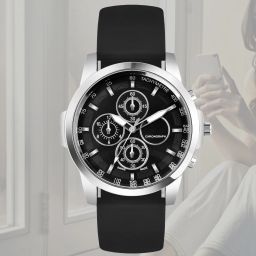 Stylish silver case watch with black dial and silicon strap Analog Watch - For Men Black analog watch with stylish silicon band-image-127