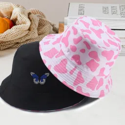 poshing Women hat Reversible Cotton Butterfly Embroidered Bucket hats for Women-image-22