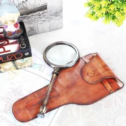 Brown Brass and Leather Henry Hudson Magnifying Glass with Leather Cover Opticals Showpiece by Exim Decor-picture-25