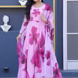 Printed Cotton Blend Stitched Flared/A-line Gown-picture-14