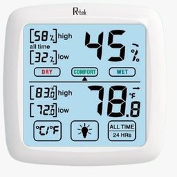 R-TEK Digital Hygrometer and Thermometer with LCD Display and backlight & weather device with Temperature and Humidity Monitoring (White) image 1
