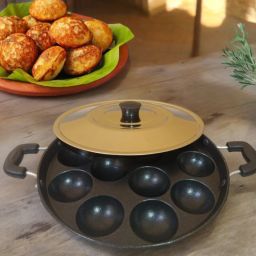 Appam Patra/Maker Hammer-Tone Coating Paniarakkal with Lid_46 Paniarakkal with Lid 1 L capacity 24 cm diameter-image-88