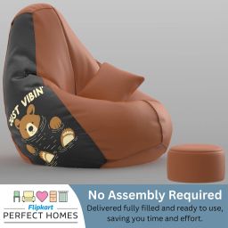 flipkart perfect homes XXXL PatternPuff Bag With Cushion and Puffy , Just Vibin-Tan Teardrop Bean Bag With Bean Filling image 5