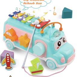 Xylophone Musical Toy School Bus 3 In 1 Xylo Shape Sorter & Pull Toy For Kids-6