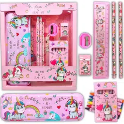 Unicorn Stationery Kit Set for Girls 12 Pcs Pencil, Eraser, Sharpener, Color Set Geometry Box-20