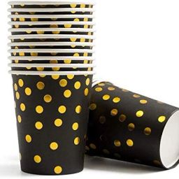 Pack of 10 Paper Black & Gold Foil Polka Dot Paper Cups pack of 10-23