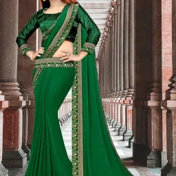 Temple Border, Solid/Plain Bollywood Lycra Blend, Chiffon Saree-image-29