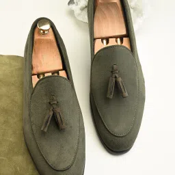 Green Suede Leather Casual Tassel Shoes Loafers For Men-image-68
