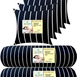 5 Cushion And 2 Microfibre Stripes Bolster Pack of 7-image-93