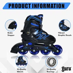 happiory Inline Skates Adjustable Black and Blue Medium Size In-line Skates - Size M UK image 5