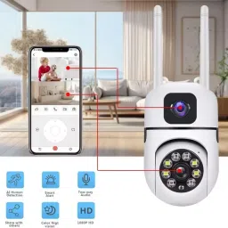 favone Dual Lens mini ptz 3MP 360 PTZ View Motion Detection 2-Way Audio/Siren Security Camera image 3