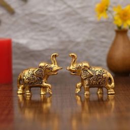 Set of Two Piece Metal Sculptures Elephant Pair for Showpiece and Decoration | Elephant Statue Pair in Golden Finish Having Attractive Look Decorative Showpiece-6.25 cm-51