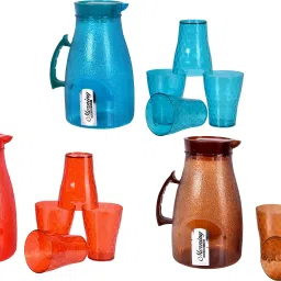3 Jug beautiful 12 piece glass set for juice/water serve jug glass set(plastic) Jug Glass Tray Set-image-37