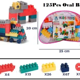 toys r us universe of imagination CreativeBuild: DIY Plastic Building Block for Kids -125+ Pieces with Pink Bag image 2