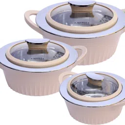 OLIVIA Inner Stainless Steel Casserole Set with Lid for Dining, Serving Gifting Pack of 3 Thermoware Casserole Set-20