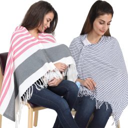 Lulamom Multi-Purpose Breast Feeding Nursing Striped Shawl - Pack of 2 Feeding Cloak-image-96