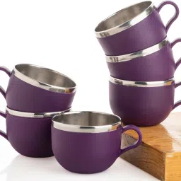 Pack of 6 Plastic, Steel Premium Quality Chai, Tea & Coffee Cup Set - Elegant & Durable for Daily Use-23